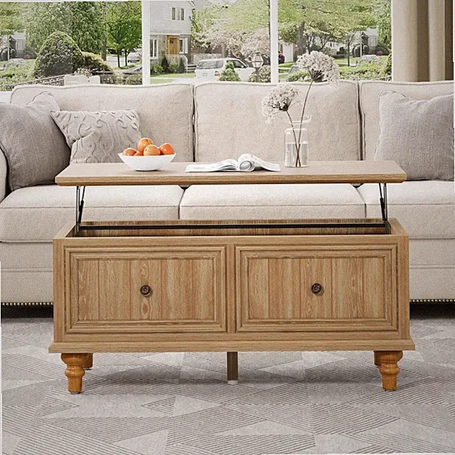 Couchtisch mit anhebbarer Platte 100cm Rustikales Eichen-Finish