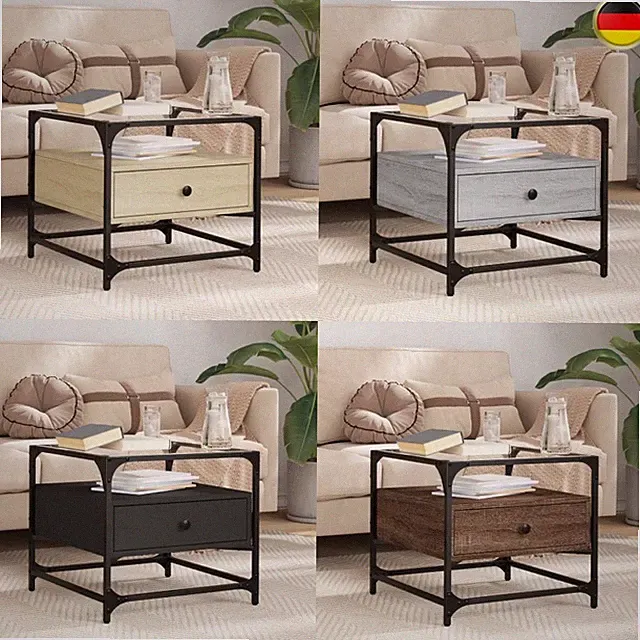Couchtisch mit Glasplatte Beistelltisch Kaffeetisch Wohnzimmertisch Sofatisch
