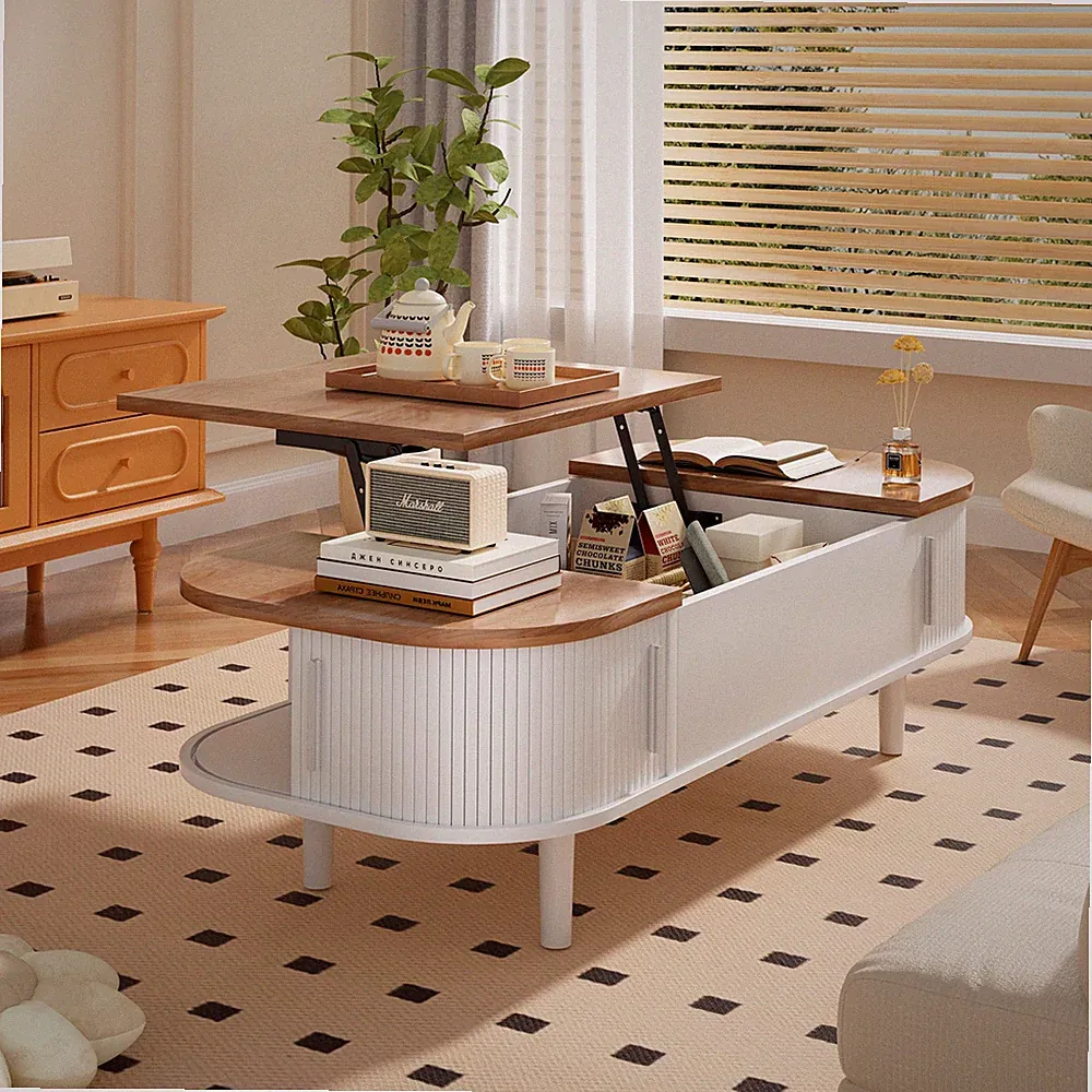 Couchtisch mit hochklappbarer Platte, moderner Holztisch mit Textur & Stauraum