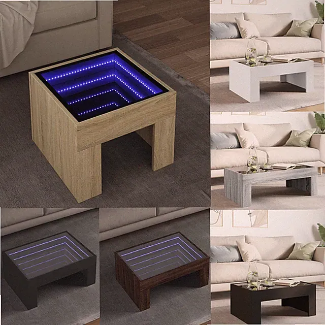 Couchtisch mit Infinity-LED Kaffeetisch Sofatisch für Wohnzimmer Beistelltisch
