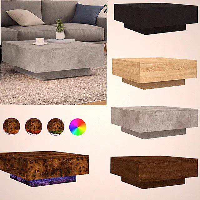 Couchtisch mit LED-Leuchten Beistelltisch Sofatisch Wohnzimmertisch Holzwerkstof