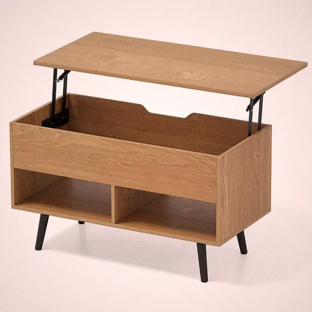 Couchtisch mit Lift Top Stauraum 2 Regale Höhenverstellbar 80 cm