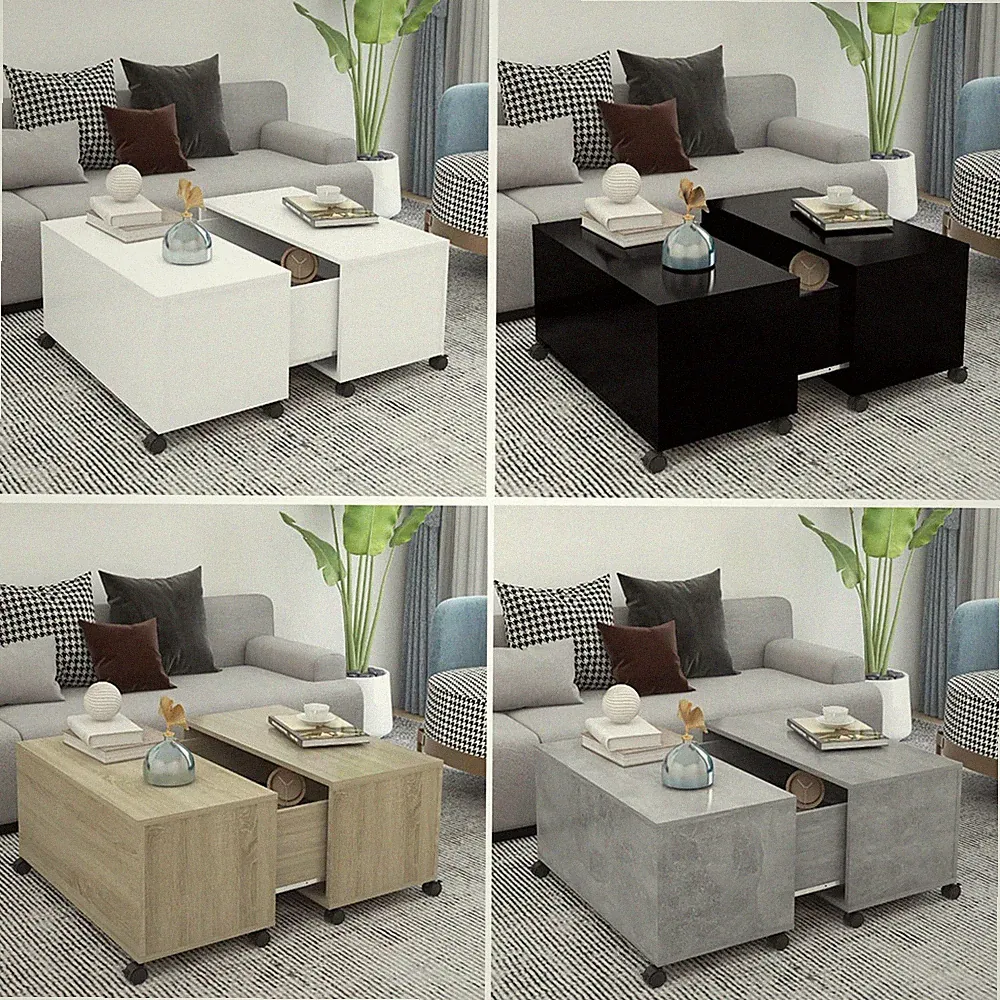 Couchtisch mit Rollen Ausziehbar Beistelltisch Wohnzimmertisch 75x75x38 cm