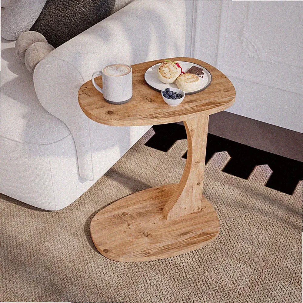 Couchtisch mit Rollen C-Form Beistelltisch Sofa Tisch Wohnzimmer Laptop Tisch