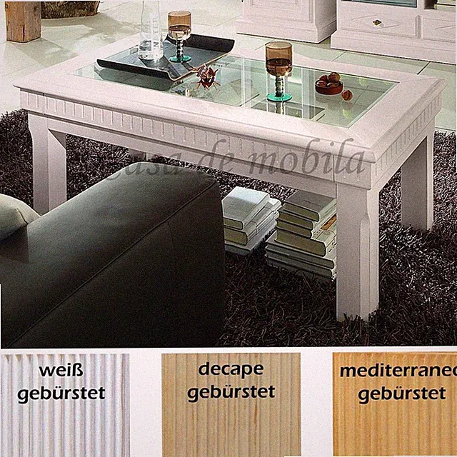 Couchtisch mit Schublade 130x49x70cm Pinie massiv weiß sandfarbe honig