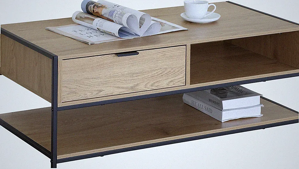 Couchtisch mit Schublade Aufbewahrung 2 Ebenen Industrial Style Wohnzimmer Möbel