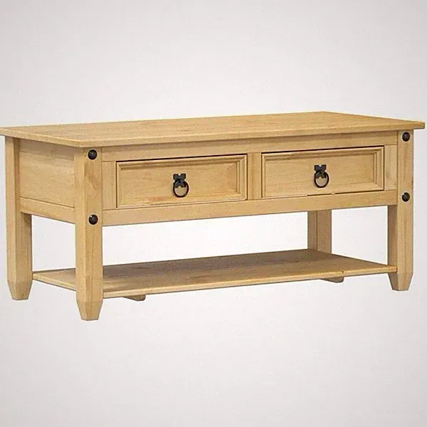 Couchtisch Mit Schubladen Corona 100x48x45 Cm Massivholz Kiefer Beistelltisch