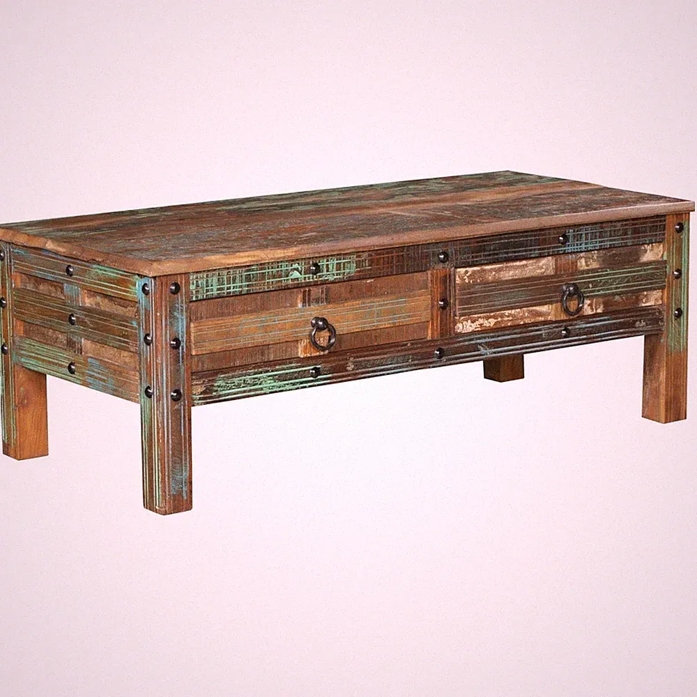 Couchtisch mit Stauraum Schubladen 115 cm lang Holz Bunt Wohnzimmer Sofa Tisch