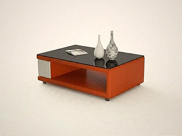 Couchtisch Modern Orange Leder Design Wohnzimmertisch Beistelltisch *