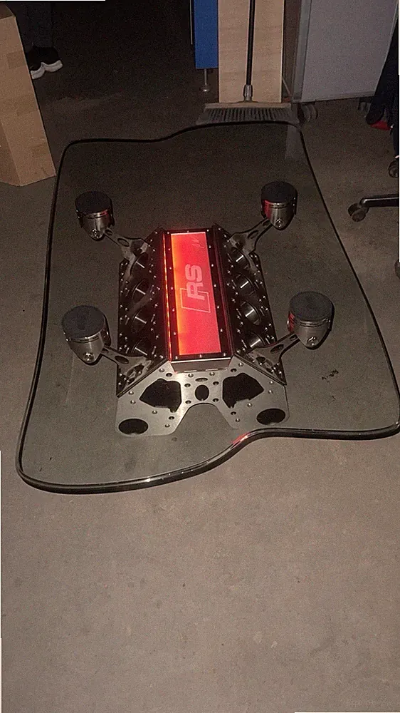 Couchtisch Motorblock-Basis Beleuchtung, gebürstet Edelstahl RS