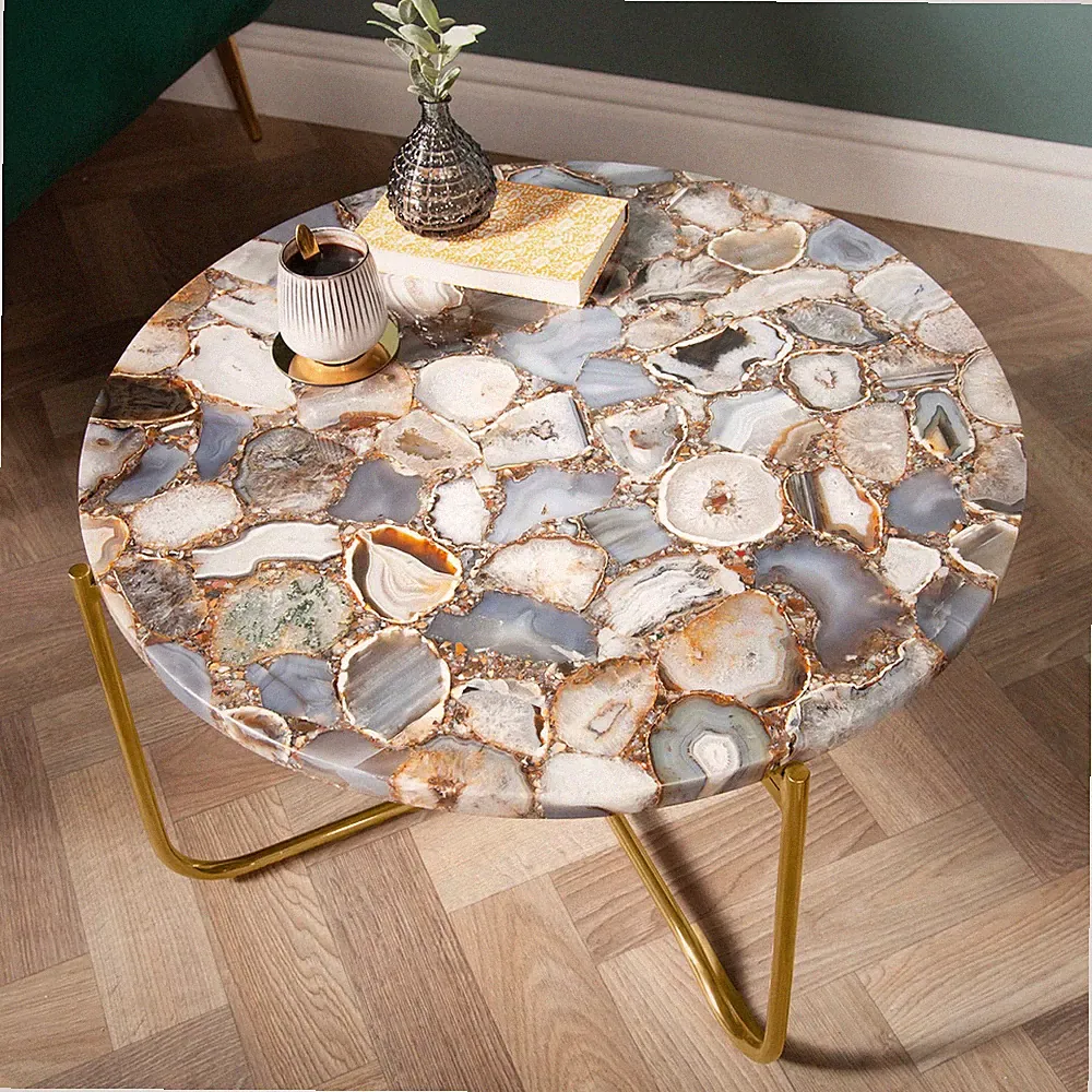 Couchtisch NOBLE - 65cm - gold - Edelstein Metall - abnehmbare Tischplatte rund