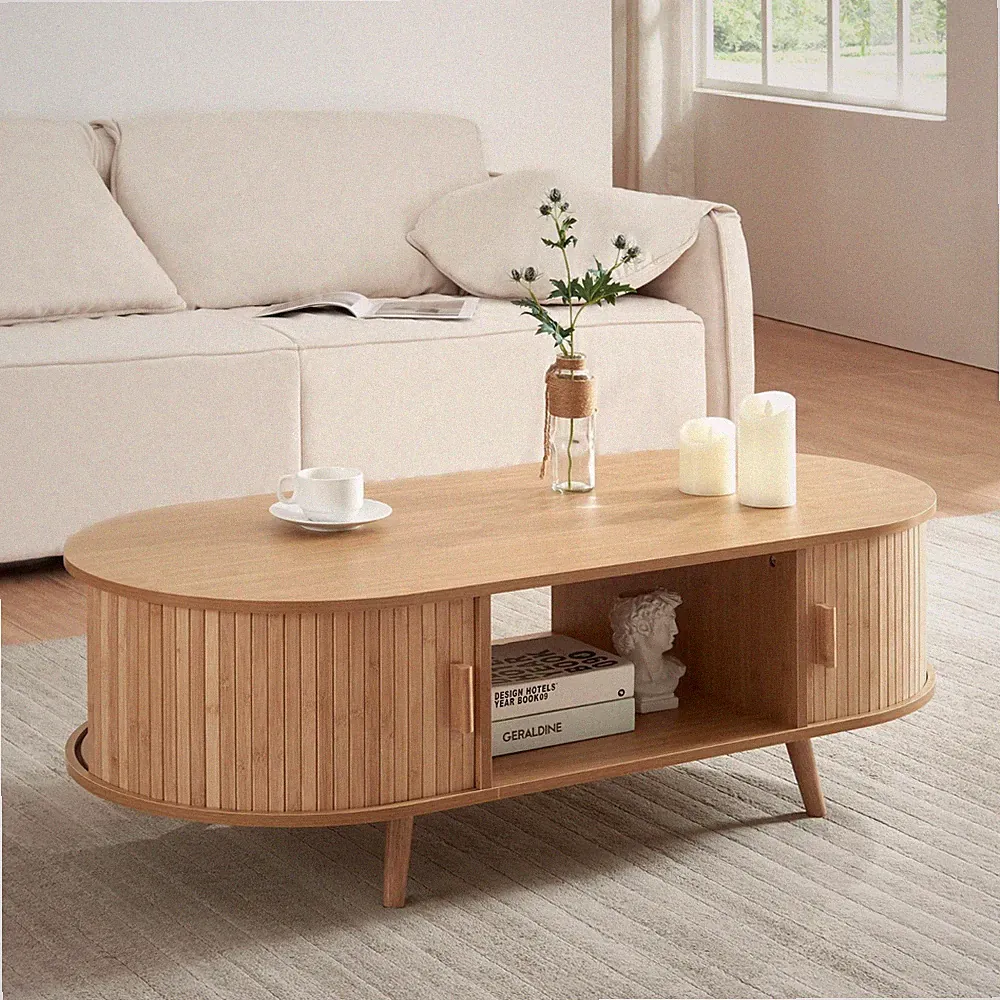 Couchtisch Nordkapp mit 2 Türen, Bambus 120 x 55 x 40 cm [en.casa]