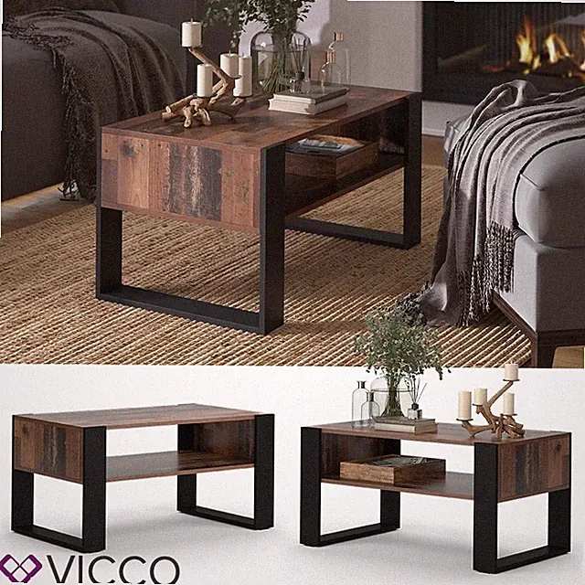 Couchtisch Olli Antikholz-Optik Schwarz 92 x 45,6 cm mit Ablage Vicco