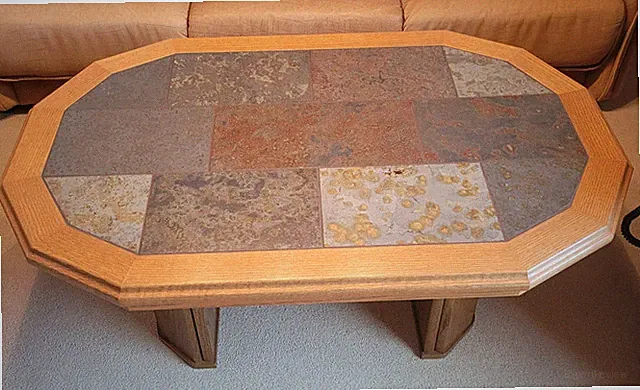 Couchtisch Oval Eiche P43 furniert mit Buntschiefer 115x75x47 cm Tischplatten