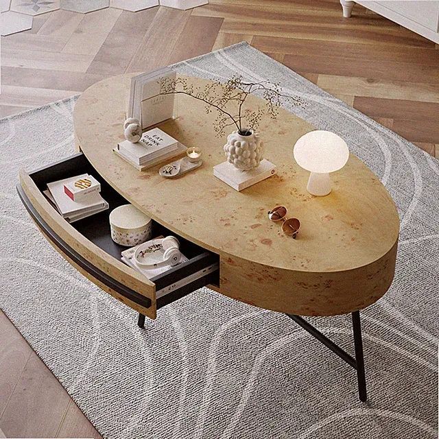 Couchtisch, oval Sofatisch Wohnzimmertisch Beistelltisch mit Stauraum bis 159 KG