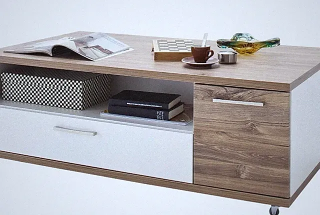 Couchtisch PRIMO Zypern holzoptik/weiß modern Maße B70 x L150 x H42