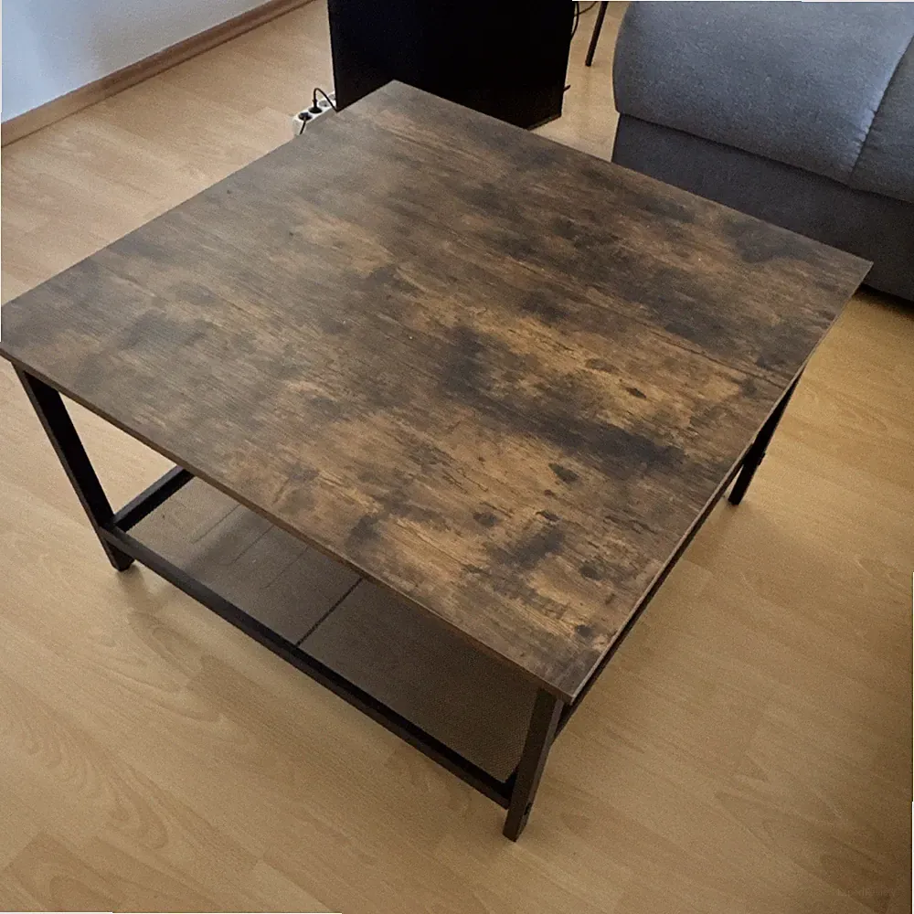 Couchtisch quadratisch 75x75x45 cm Holzoptik dunkelbraun Metall schwarz Regal