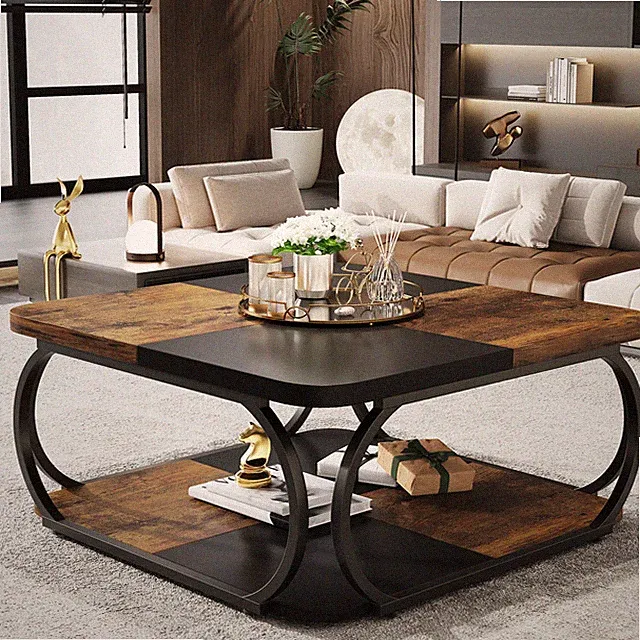 Couchtisch Quadratisch für Wohnzimmer 100 x 100 x 50 cm, Rustikales Braun