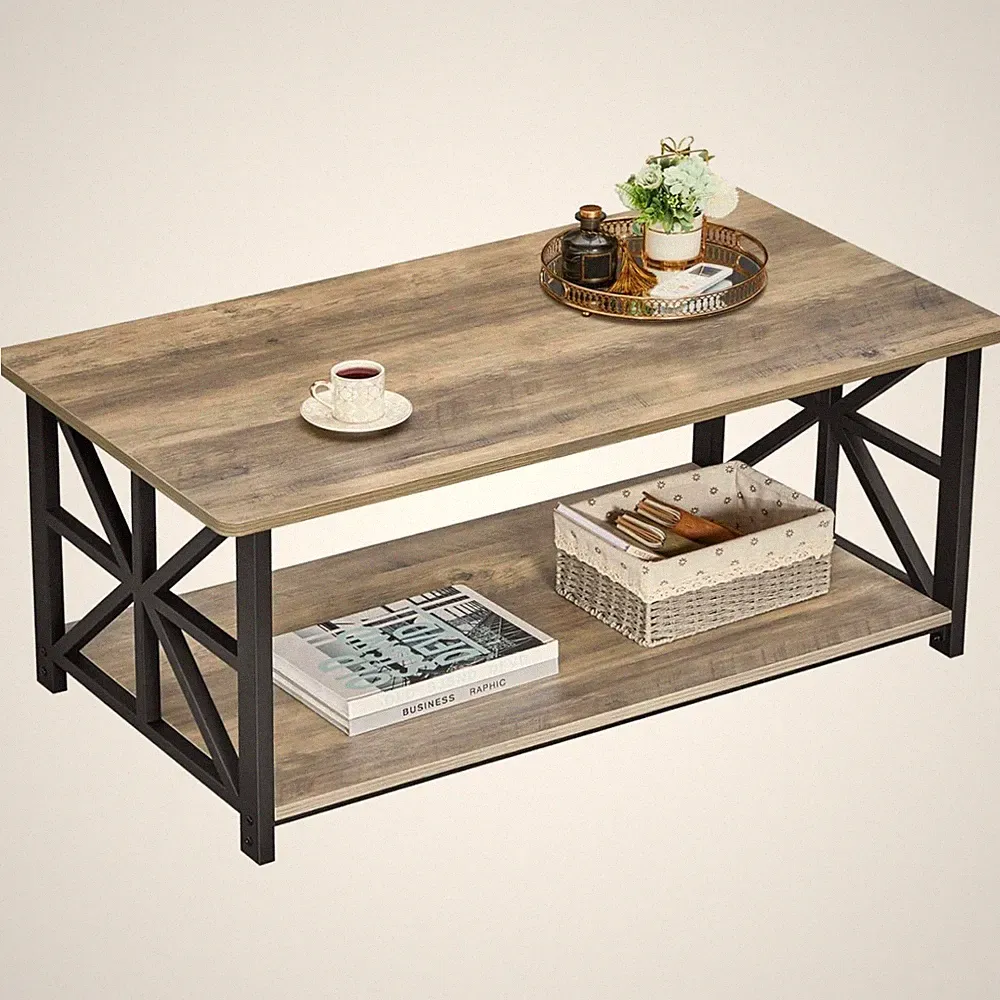 Couchtisch Regal Tischplatte Metallbeine Wohnzimmer rustikal
