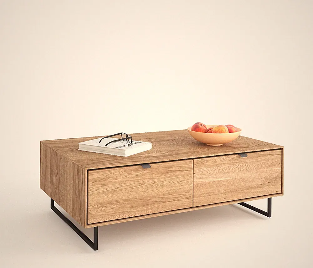 Couchtisch Rosa Eiche teilmassiv 110x70cm Schubkästen Metallgestell grau Tisch