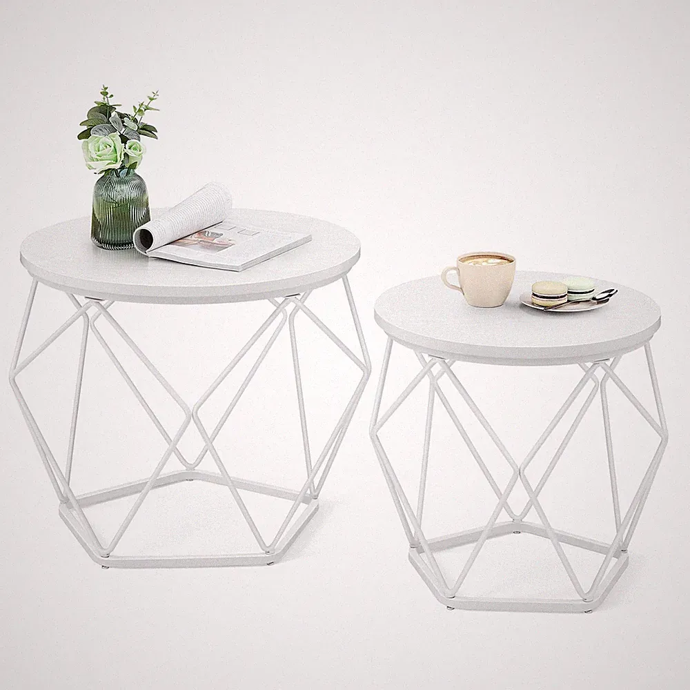 Couchtisch rund, 2er Set, Wohnzimmertisch, Beistelltisch, modern, abnehmbare...