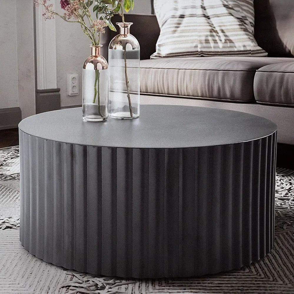 Couchtisch rund 70cm Metall Schwarz Handgefertigt Alu Wohnzimmertisch Sofatisch