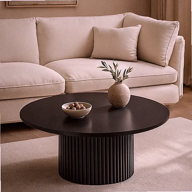 Couchtisch Rund HANDGEMACHT Beistelltisch Sofatisch Kaffeetisch Geriffelt Tisch