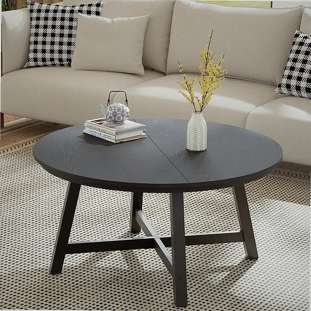 Couchtisch Rund Ø 90 cm Wohnzimmertisch Industrial Holzoptik Metall X-Gestell