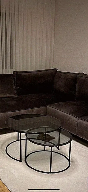 Couchtisch rund schwarz zweiteilig - glas