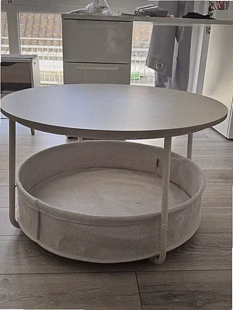 Couchtisch rund, Tisch mit Stauraum, naturbeige-cremeweiß