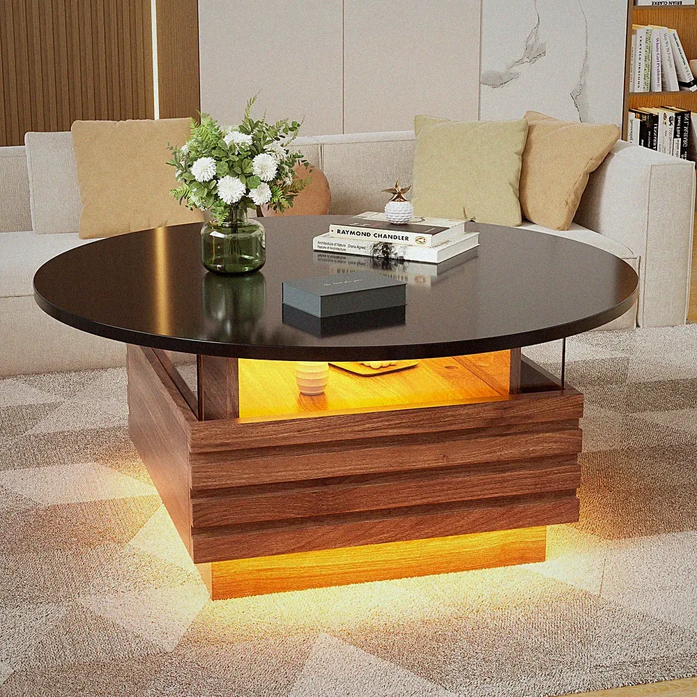 Couchtisch Rund Wohnzimmertisch Hochglanz mit 2 Schubladen und Stauraum Ø80x40cm