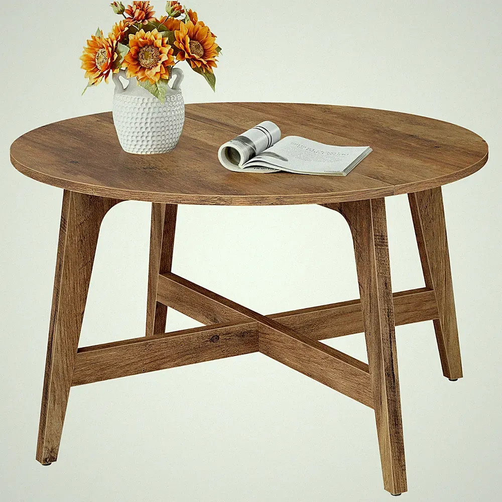 Couchtisch rund, Wohnzimmertisch, konische Beine, geschwungene Form, 80 cm