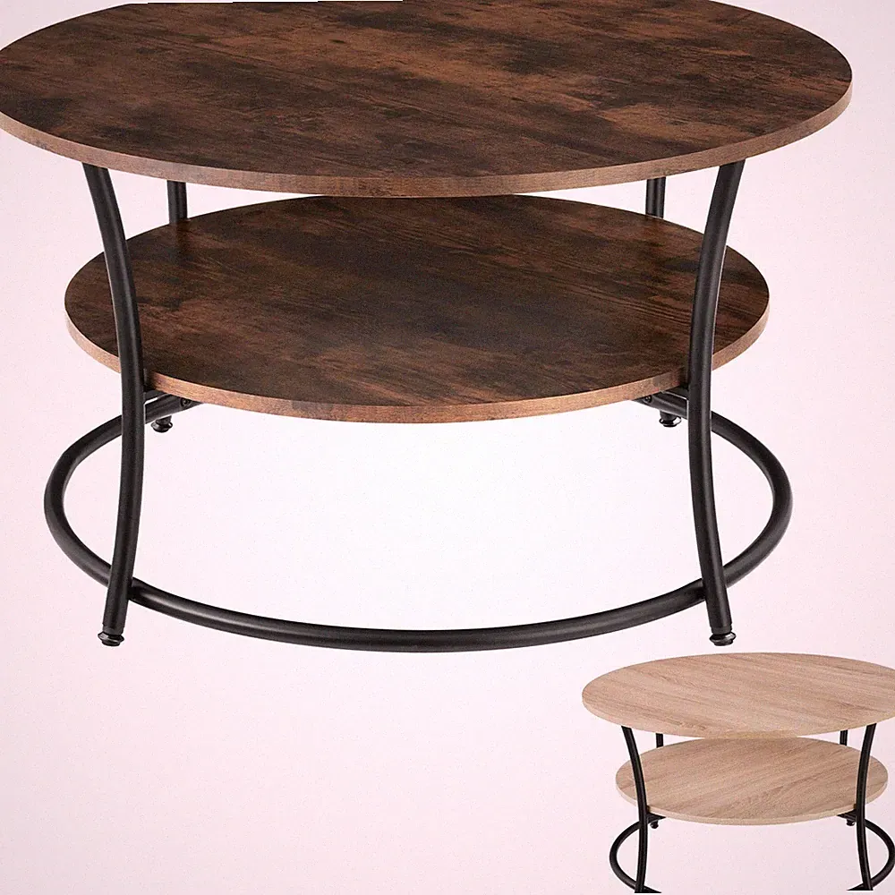 Couchtisch rund Wohnzimmertisch Sofatisch Kaffeetisch 2 Ablagen Holz Industrie
