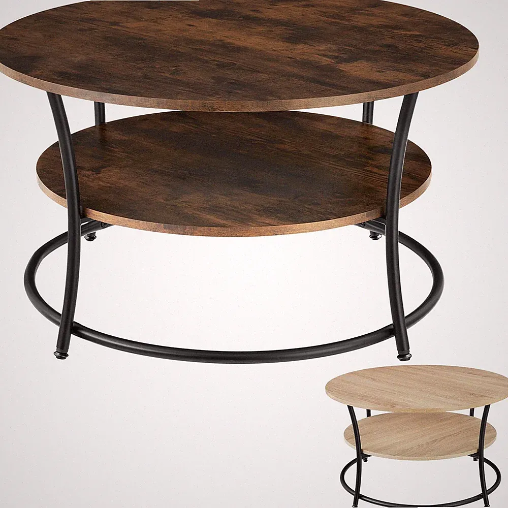 Couchtisch rund Wohnzimmertisch Sofatisch Kaffeetisch 2 Ablagen Holz Industrie