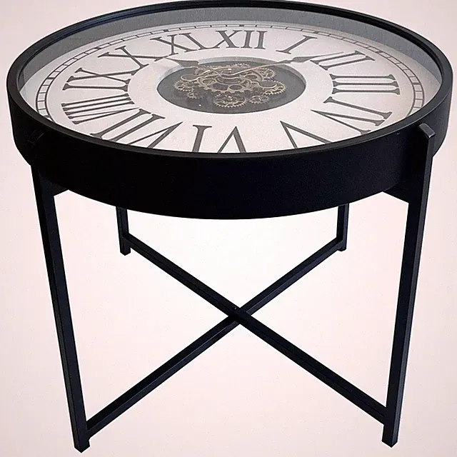 Couchtisch - schwarz-weiß-gold - laufendes Uhrwerk - Ø 71 cm Sofatisch