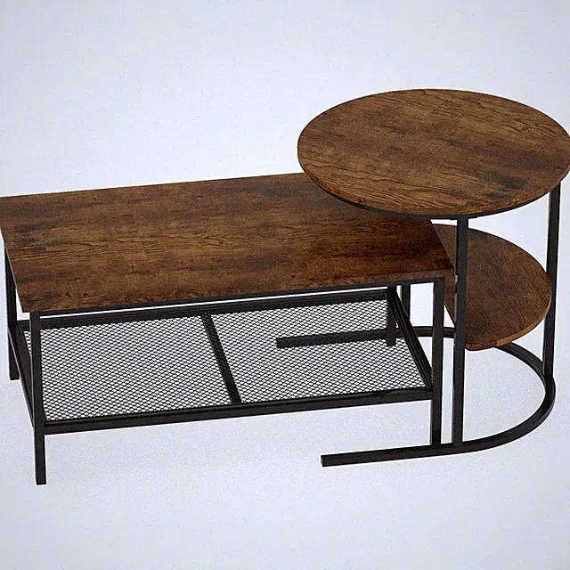 Couchtisch Set 2-teilig Kunstmarmor Beistelltisch Braun Sofatisch