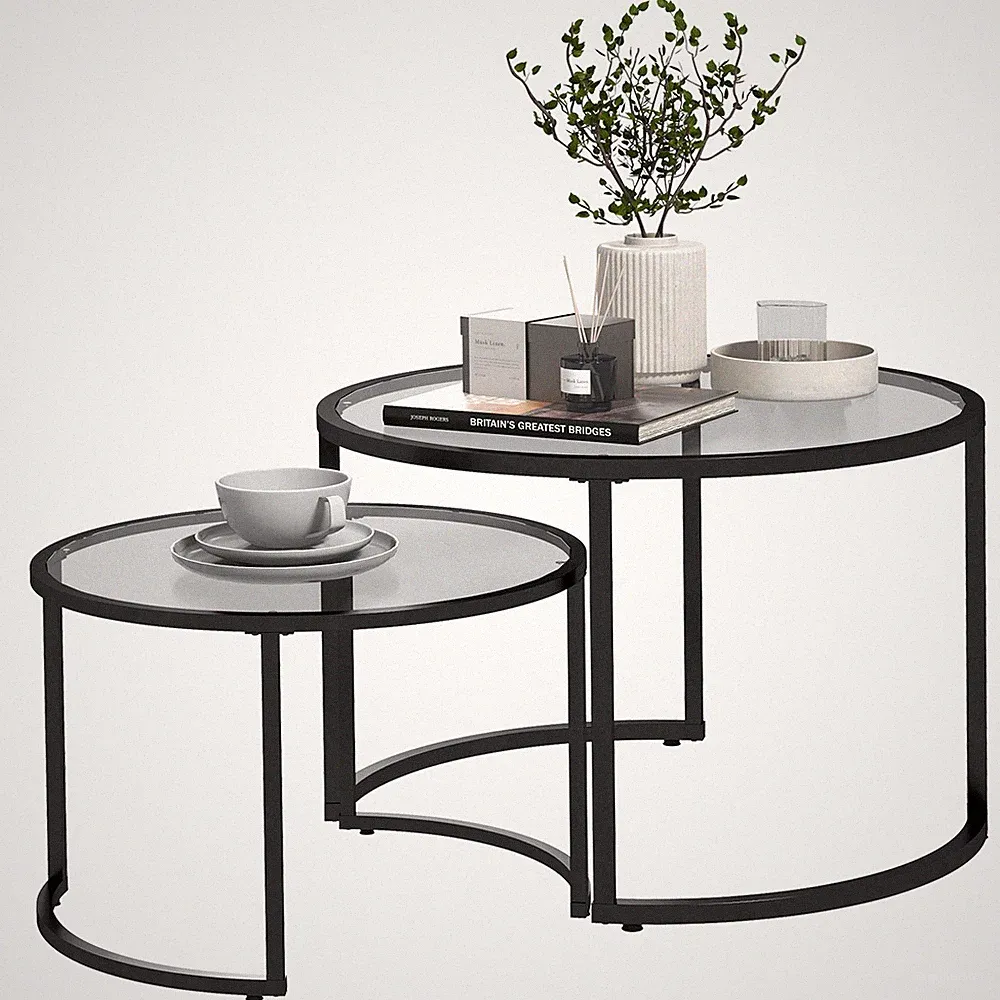 Couchtisch-Set Beistelltisch für Wohnzimmer Lounge Glas stapelbar rund 2er Set