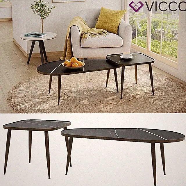 Couchtisch-Set Manitoba Schwarz 105 x 35 cm 2 Teile Vicco
