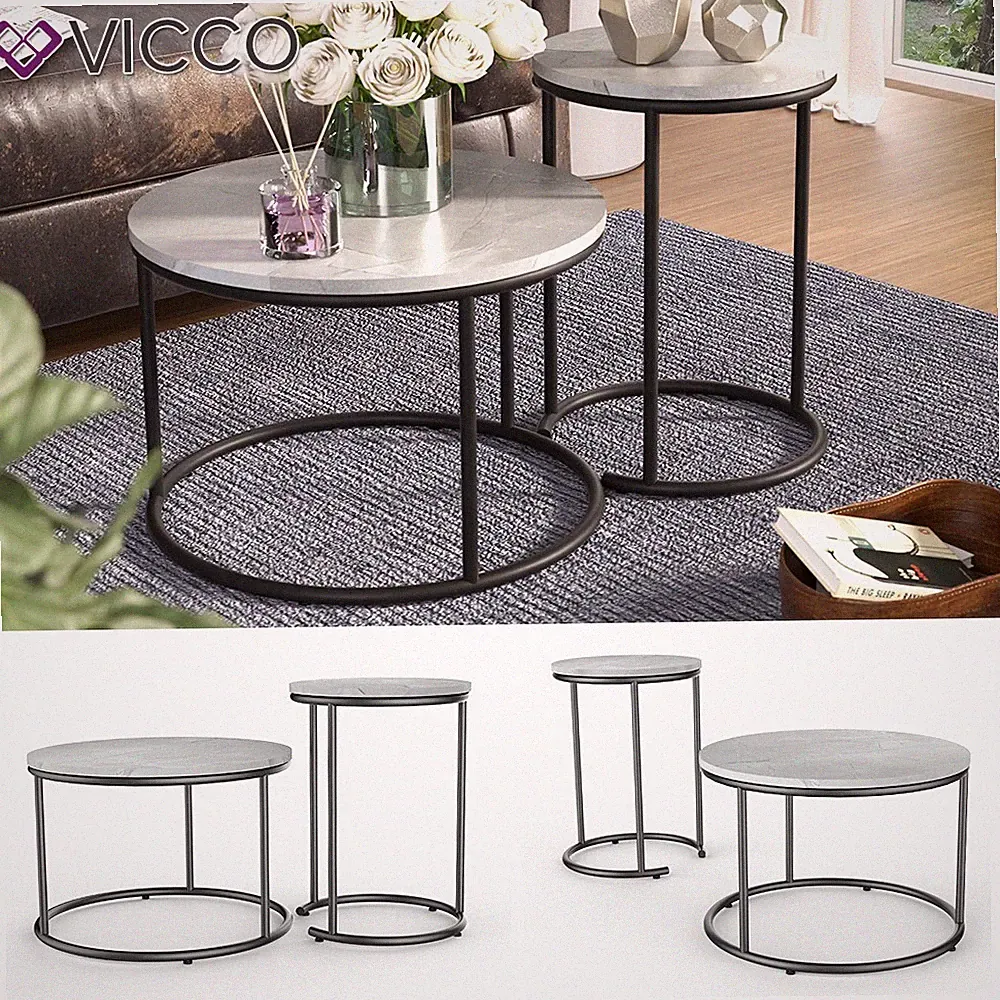 Couchtisch-Set Ottawa Weiß Marmor-Optik 2 Teile Vicco