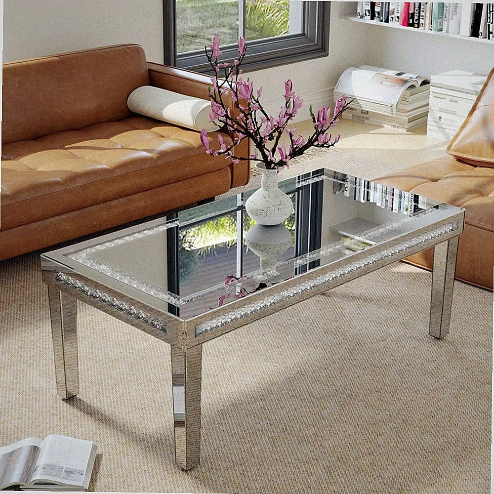 Couchtisch Silber verspiegelte Wohnzimmertisch Glastisch 120x60 cm Beistelltisch