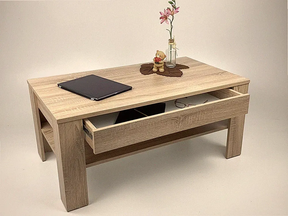 Couchtisch Sofa Wohnzimmertisch Ewa 100x54cm Sonoma Eiche Sägerau Schublade Neu