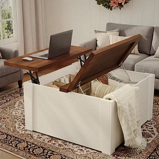 Couchtisch Sofa Wohnzimmertisch mit Stauraum Klappplatten 80x80cm Walnussholz DE