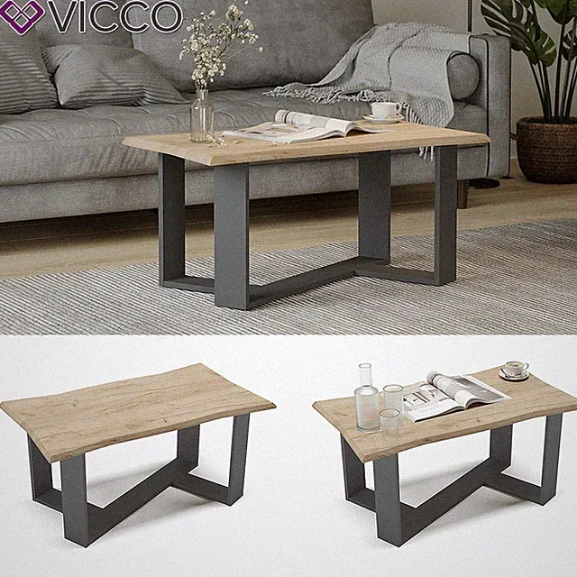 Couchtisch Sofatisch Beistelltisch Arne Baumkante Goldkraft/Anthrazit Vicco