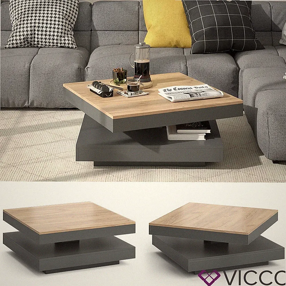 Couchtisch Sofatisch Beistelltisch Elias Anthrazit/Goldkraft Kaffeetisch Vicco
