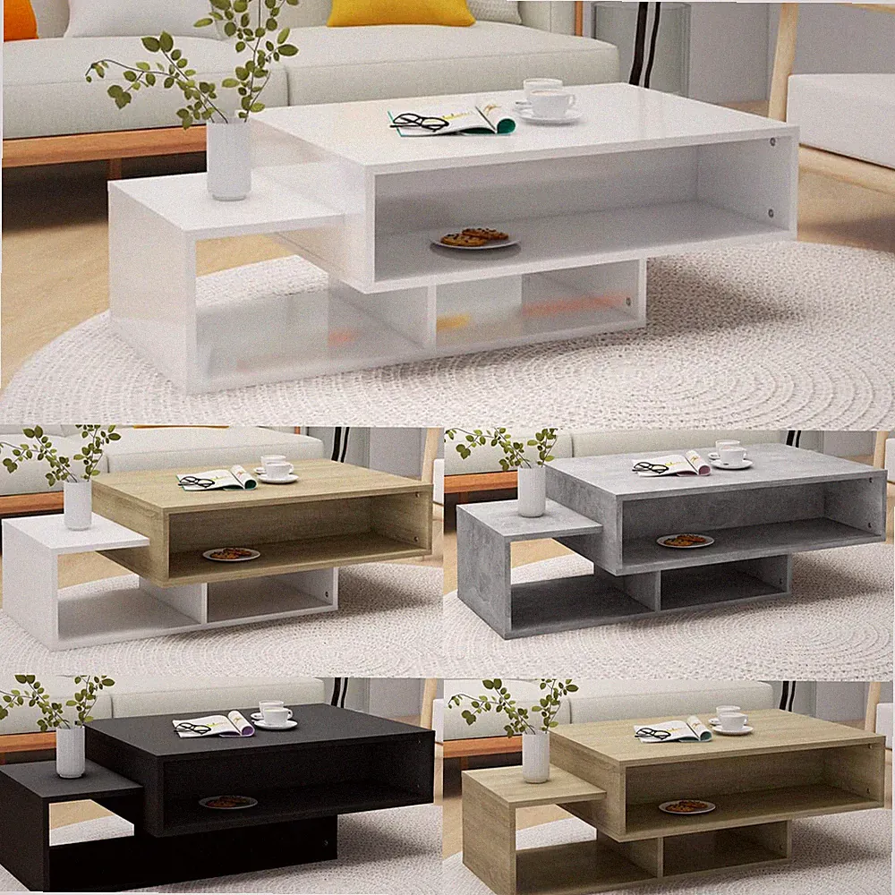 Couchtisch Sofatisch Kaffeetisch 3 Fächer Wohnzimmertisch 105x55x32cm Spanplatte