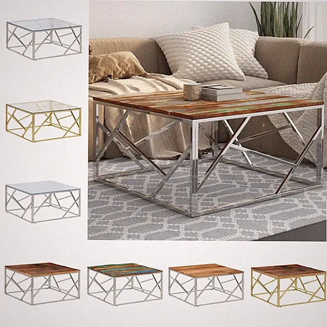Couchtisch Sofatisch Kaffeetisch Tish Edelstahlgestell Glas/Holz Tischplatte