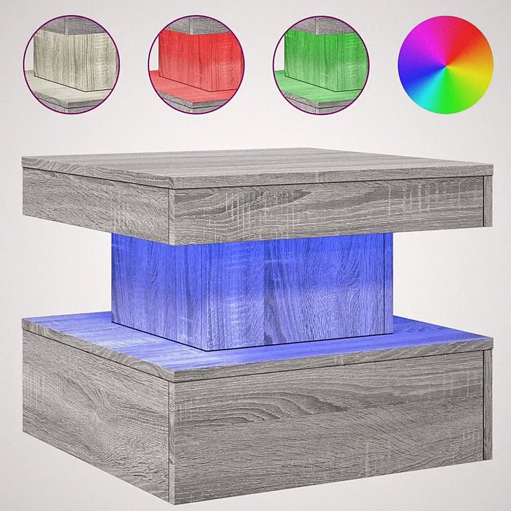 Couchtisch Sofatisch Mit LED Leuchten Grau Sonoma Kaffeetisch 50x50x40 Cm