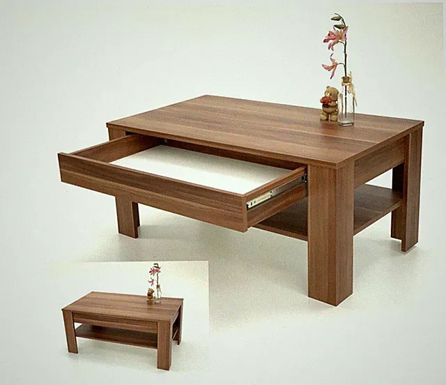 Couchtisch Sofatisch Wohnzimmertisch Ewa 100x54cm Nussbaum Optik Schublade Neu