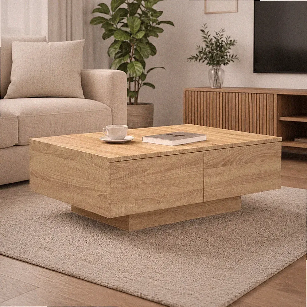 Couchtisch Sonoma Eiche Optik 90x60cm Wohnzimmertisch mit Schubladen Modern Holz