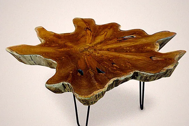 Couchtisch Teak Wurzelholz Baumscheibe Massiv Hairpin Beine Wohnzimmer Baumkante